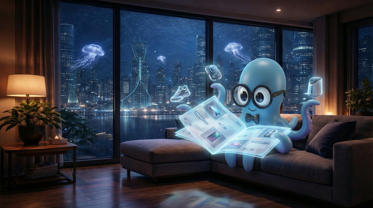 Vurbie-octopus reading virtual PunchOut Catalog